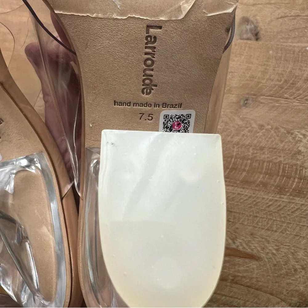 Larroudé Madonna Lucite Vinyl Mules In Tan Leather Size 7.5 New